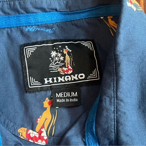 Hinano Hawaiian Button Down Shirt Sz M Blue Surfer Shirt Sleeve - Picture 5 of 6
